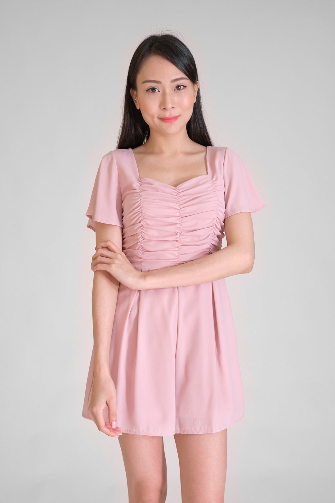 Chixxie Cassidy Ruched Sweetheart Playsuit (Pink)