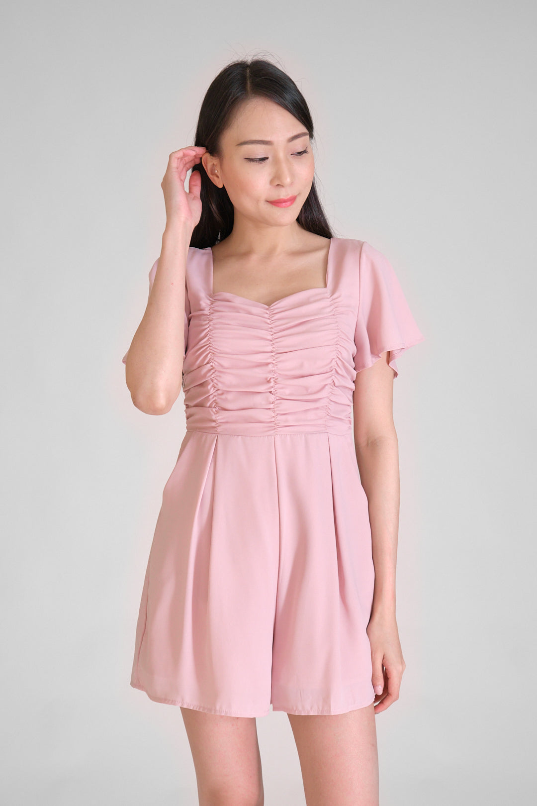 Chixxie Cassidy Ruched Sweetheart Playsuit (Pink)