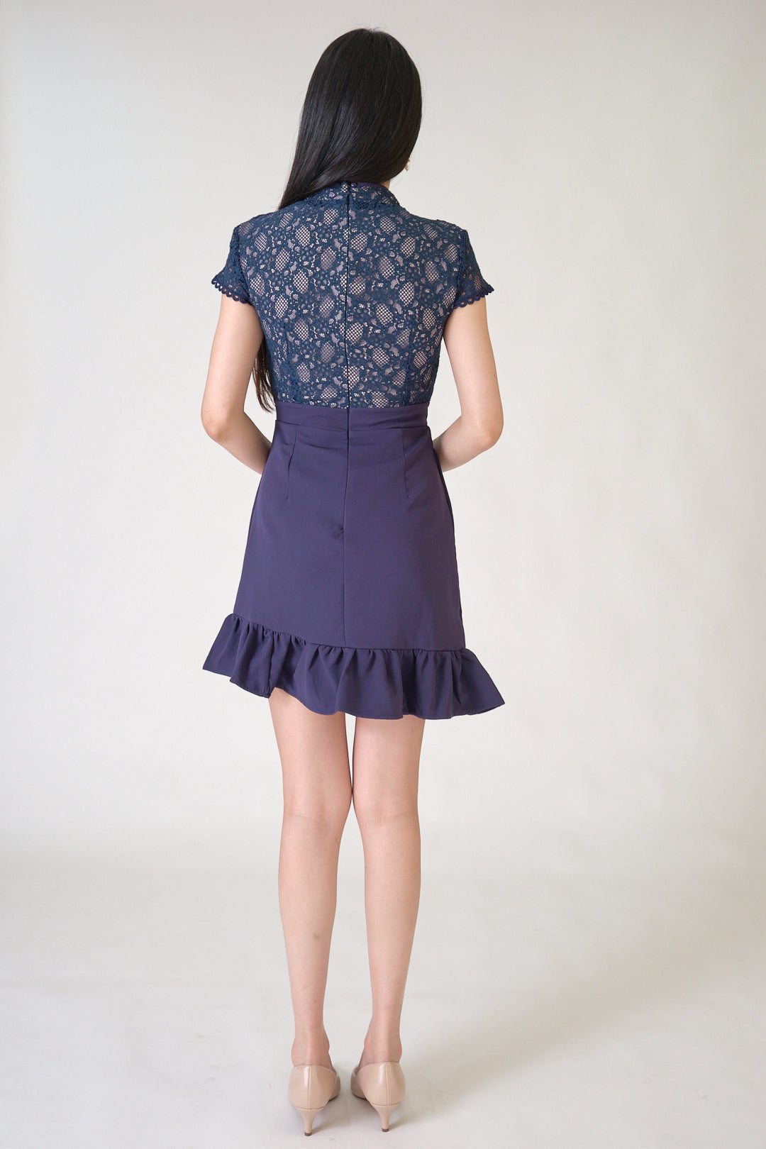 Chixxie Moon Lace Cheongsam Dress (Navy)