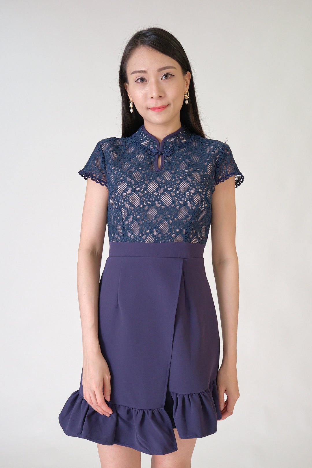 Chixxie Moon Lace Cheongsam Dress (Navy)