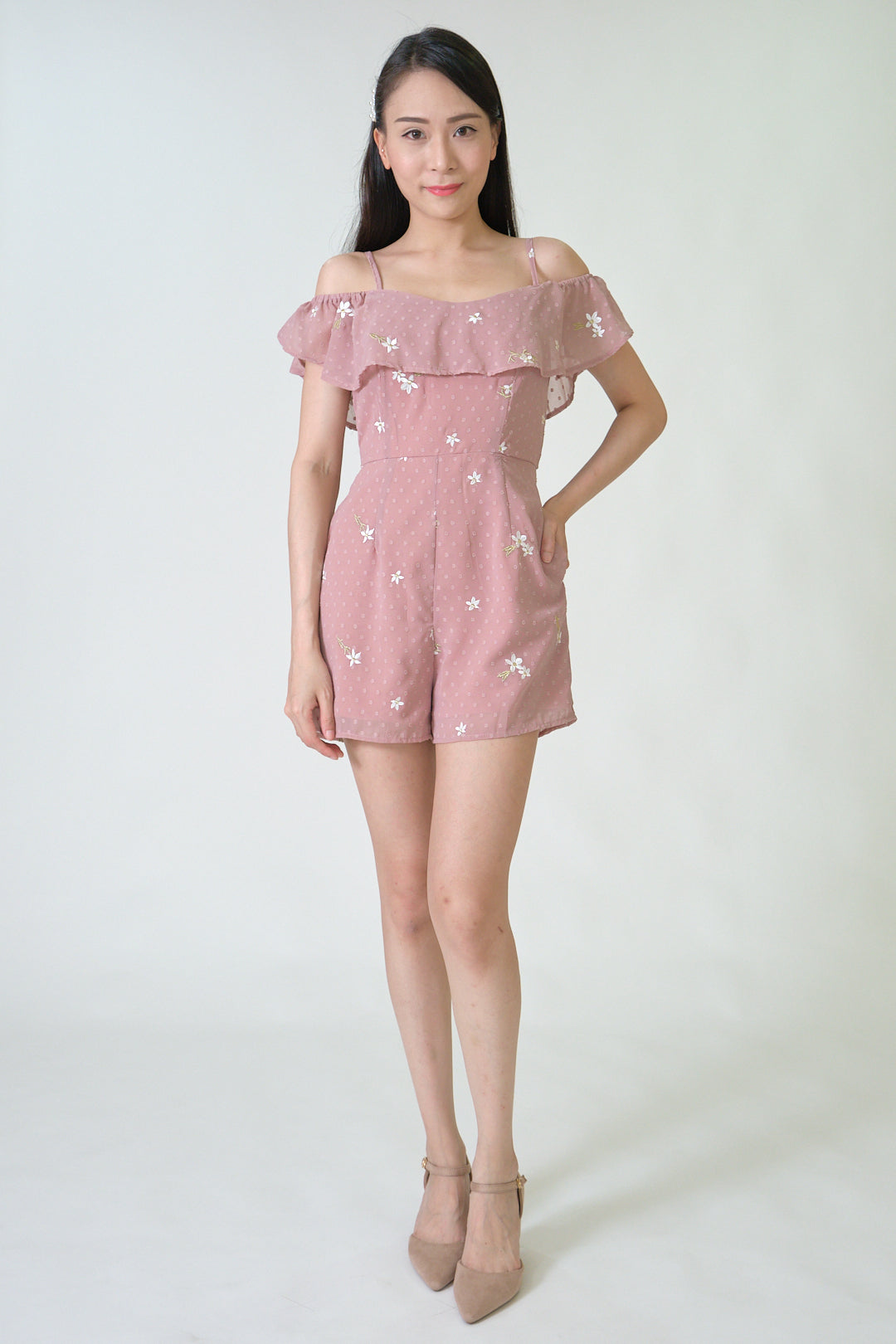 Chixxie Vera Floral Playsuit (Dusty Pink)