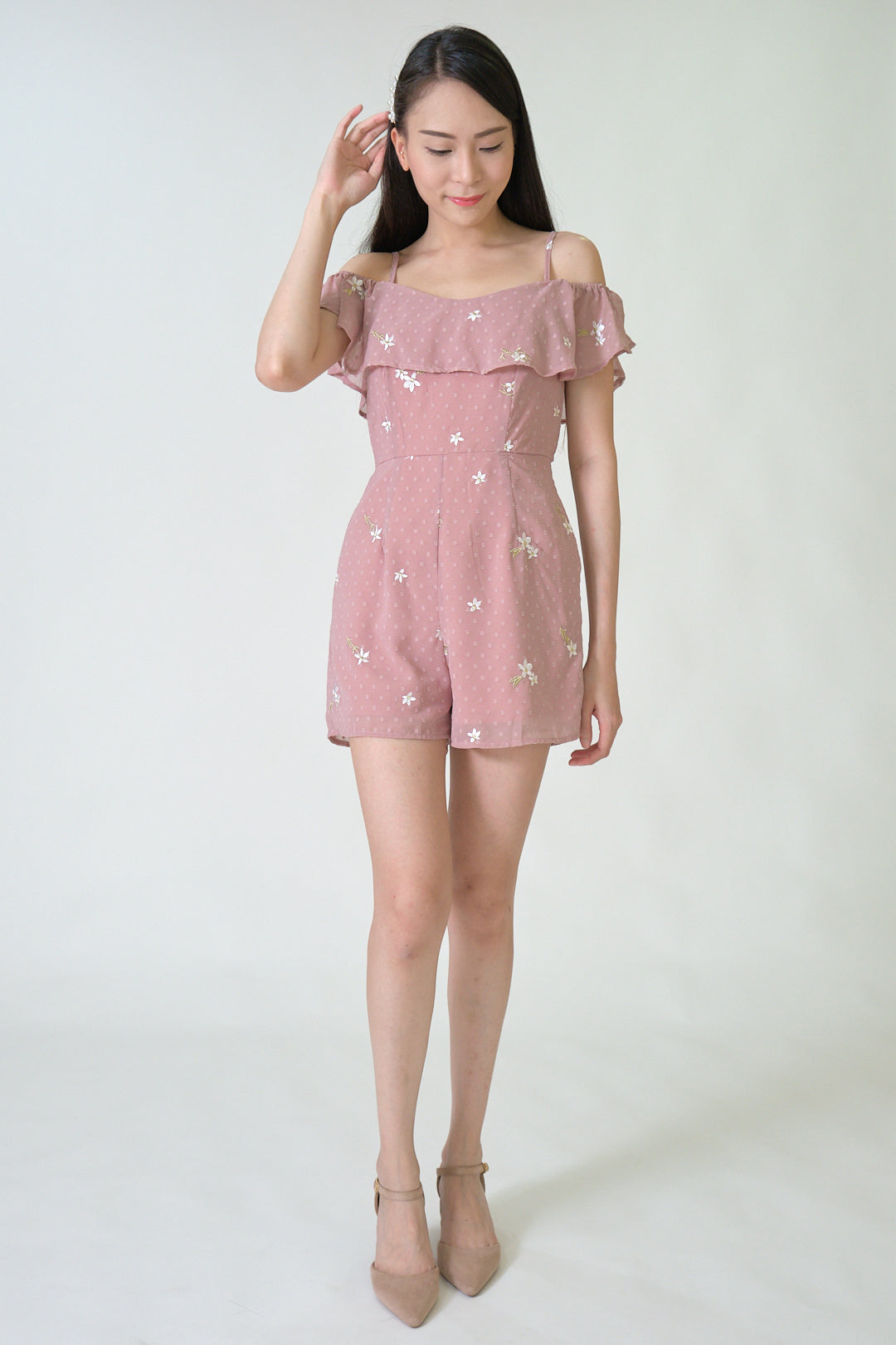Chixxie Vera Floral Playsuit (Dusty Pink)