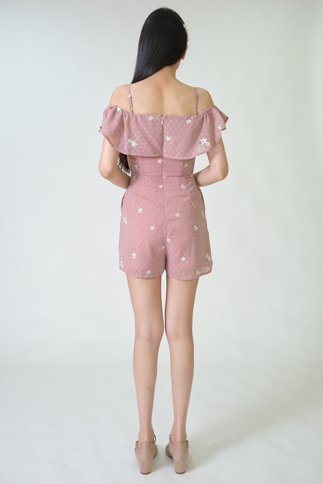 Chixxie Vera Floral Playsuit (Dusty Pink)