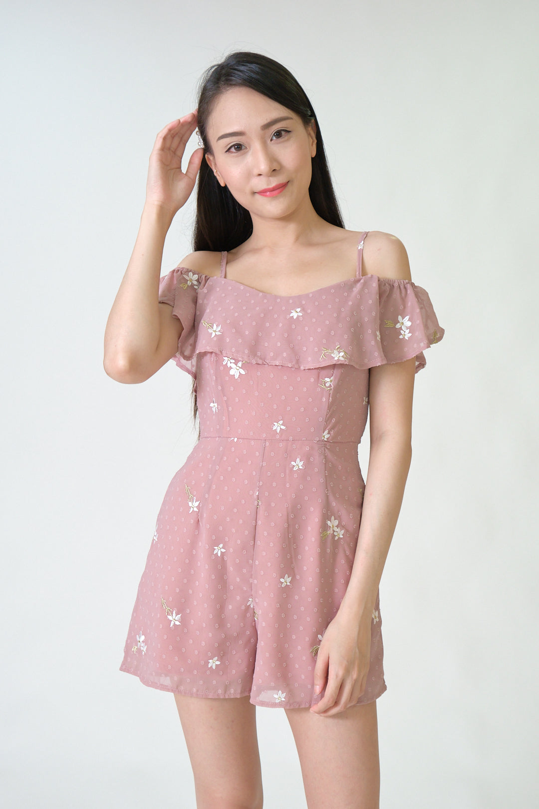 Chixxie Vera Floral Playsuit (Dusty Pink)