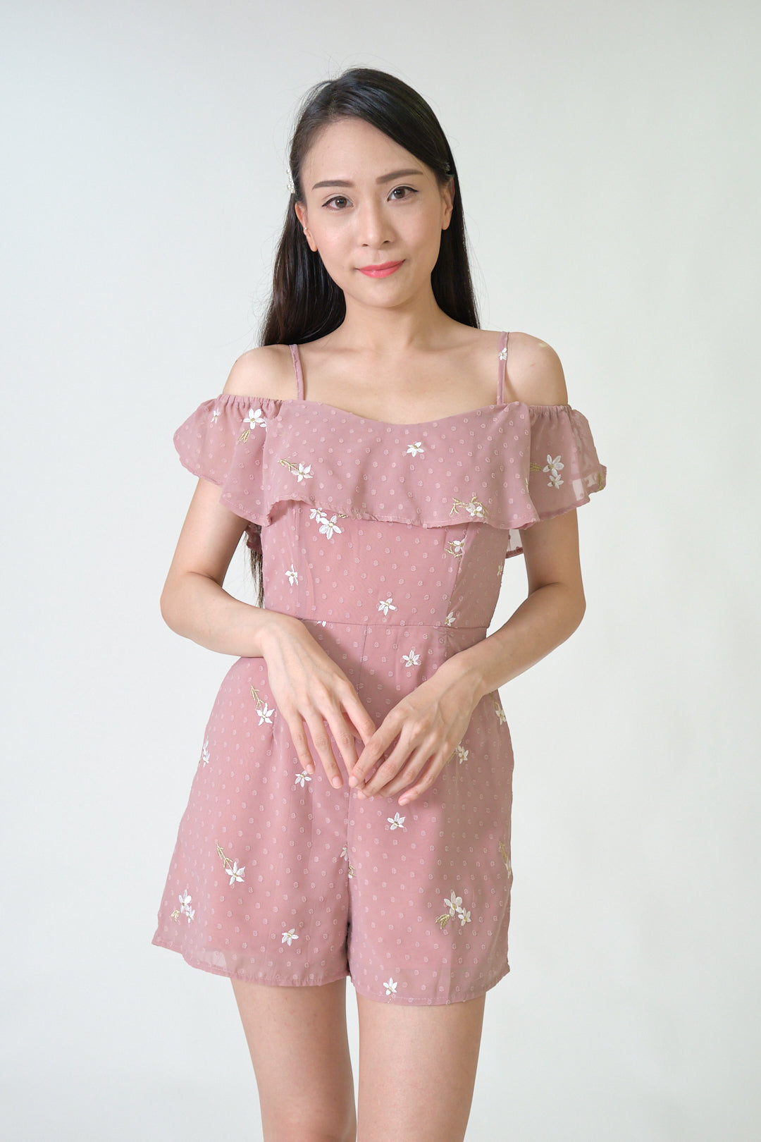 Chixxie Vera Floral Playsuit (Dusty Pink)
