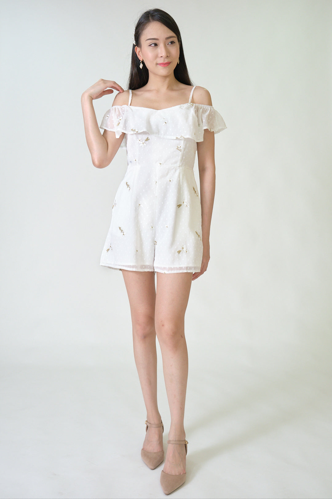 Chixxie Vera Floral Playsuit (White)
