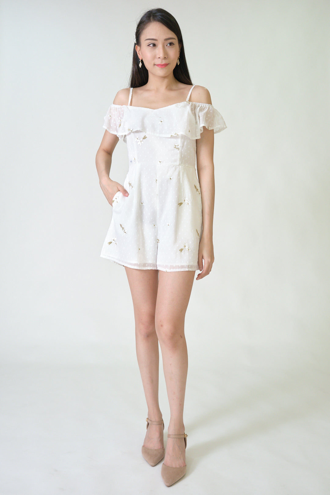 Chixxie Vera Floral Playsuit (White)
