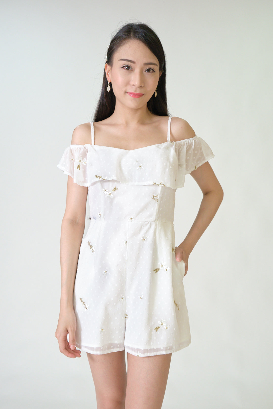 Chixxie Vera Floral Playsuit (White)