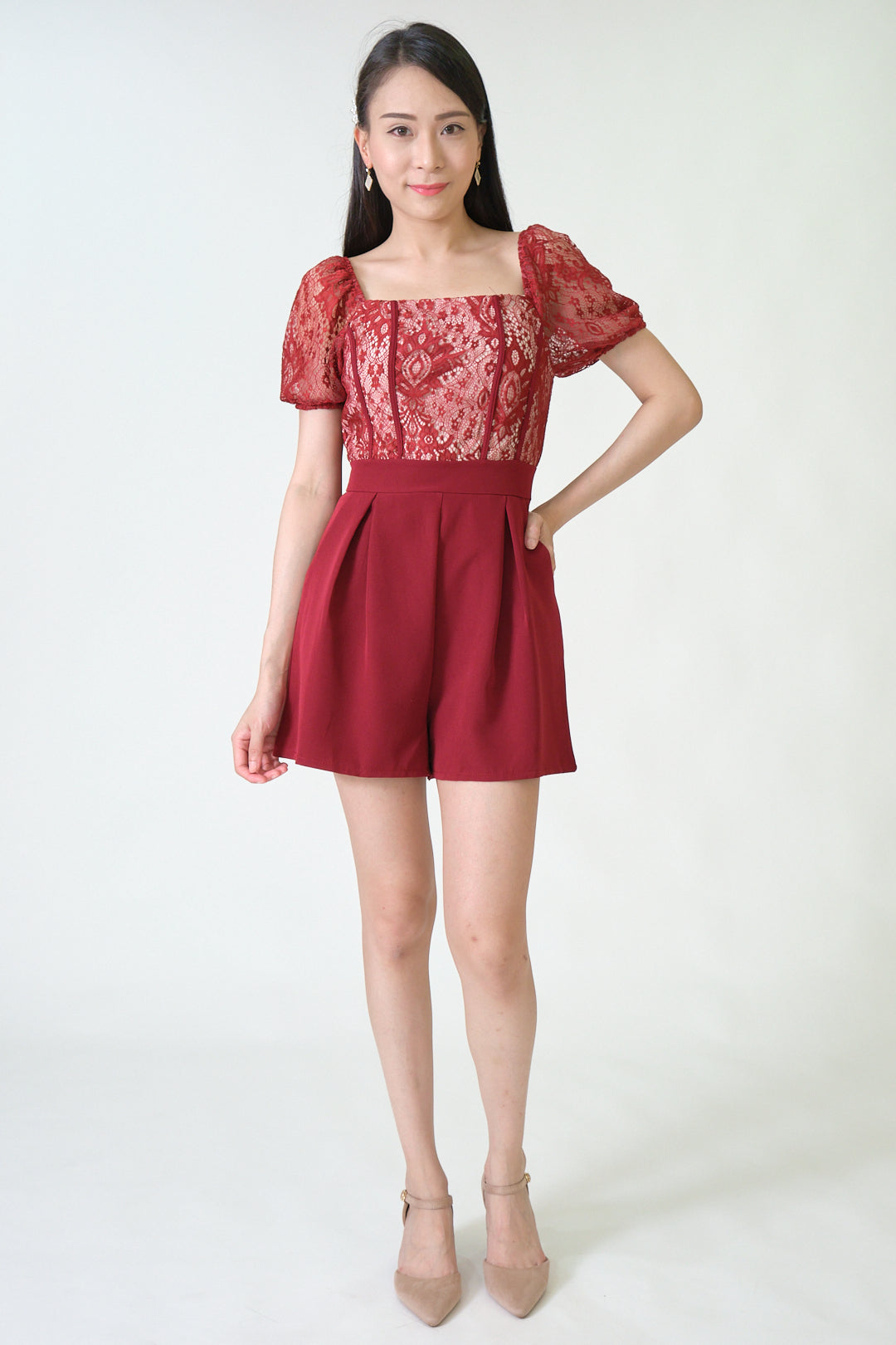 Chixxie Brittany Lace Playsuit (Red)