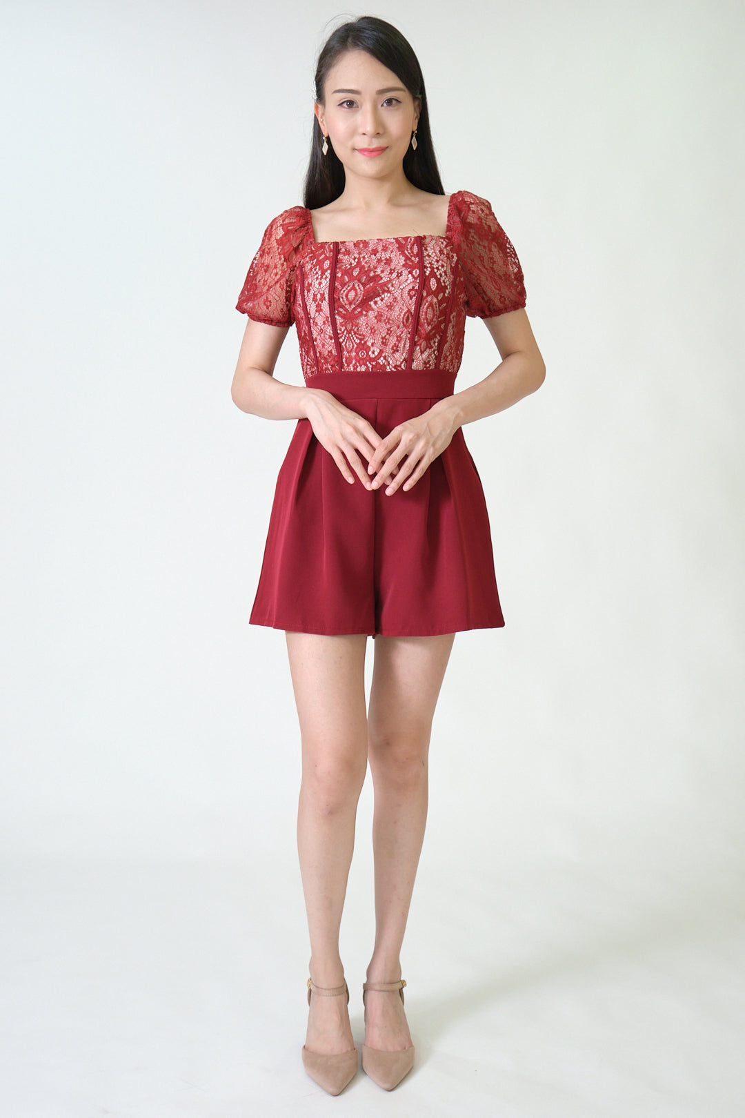 Chixxie Brittany Lace Playsuit (Red)