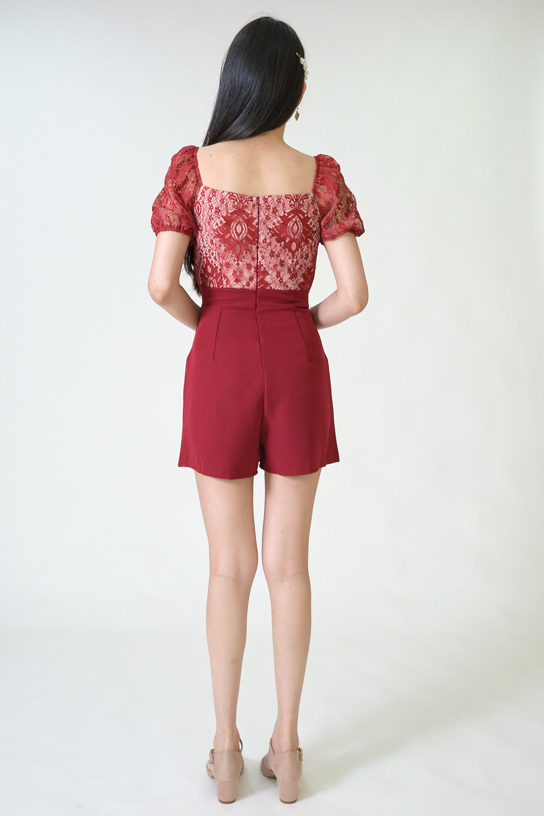 Chixxie Brittany Lace Playsuit (Red)