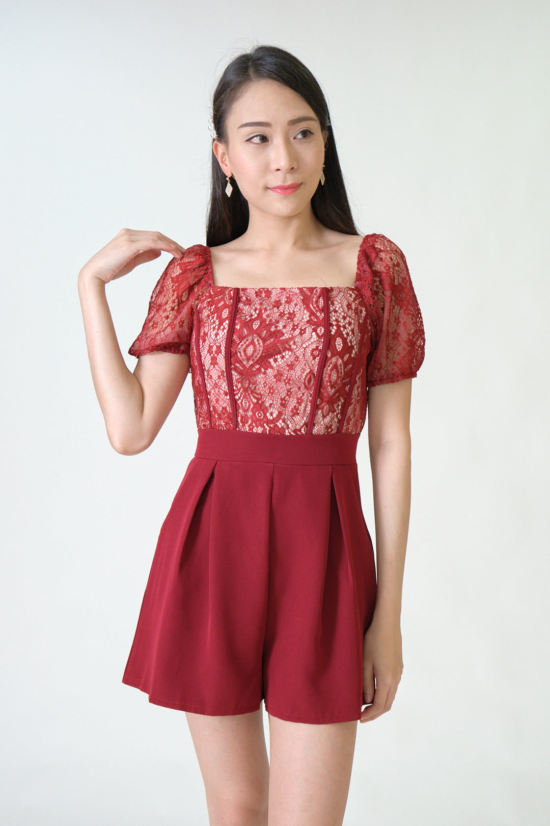 Chixxie Brittany Lace Playsuit (Red)