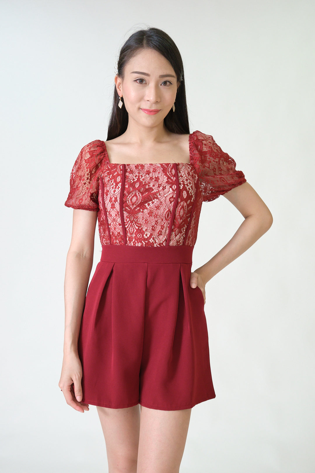 Chixxie Brittany Lace Playsuit (Red)