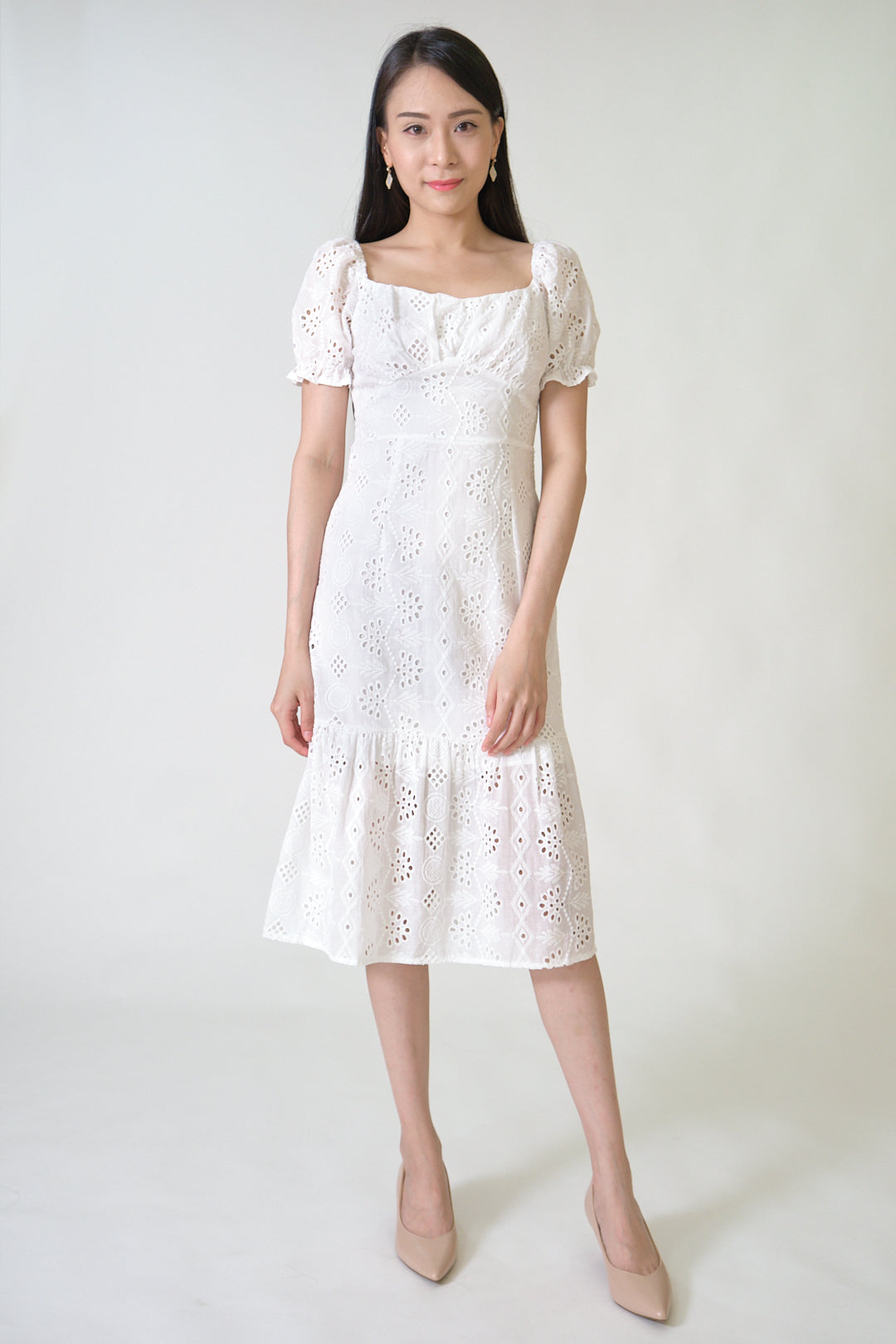 Chixxie Lauren Lace Midi Dress (White)
