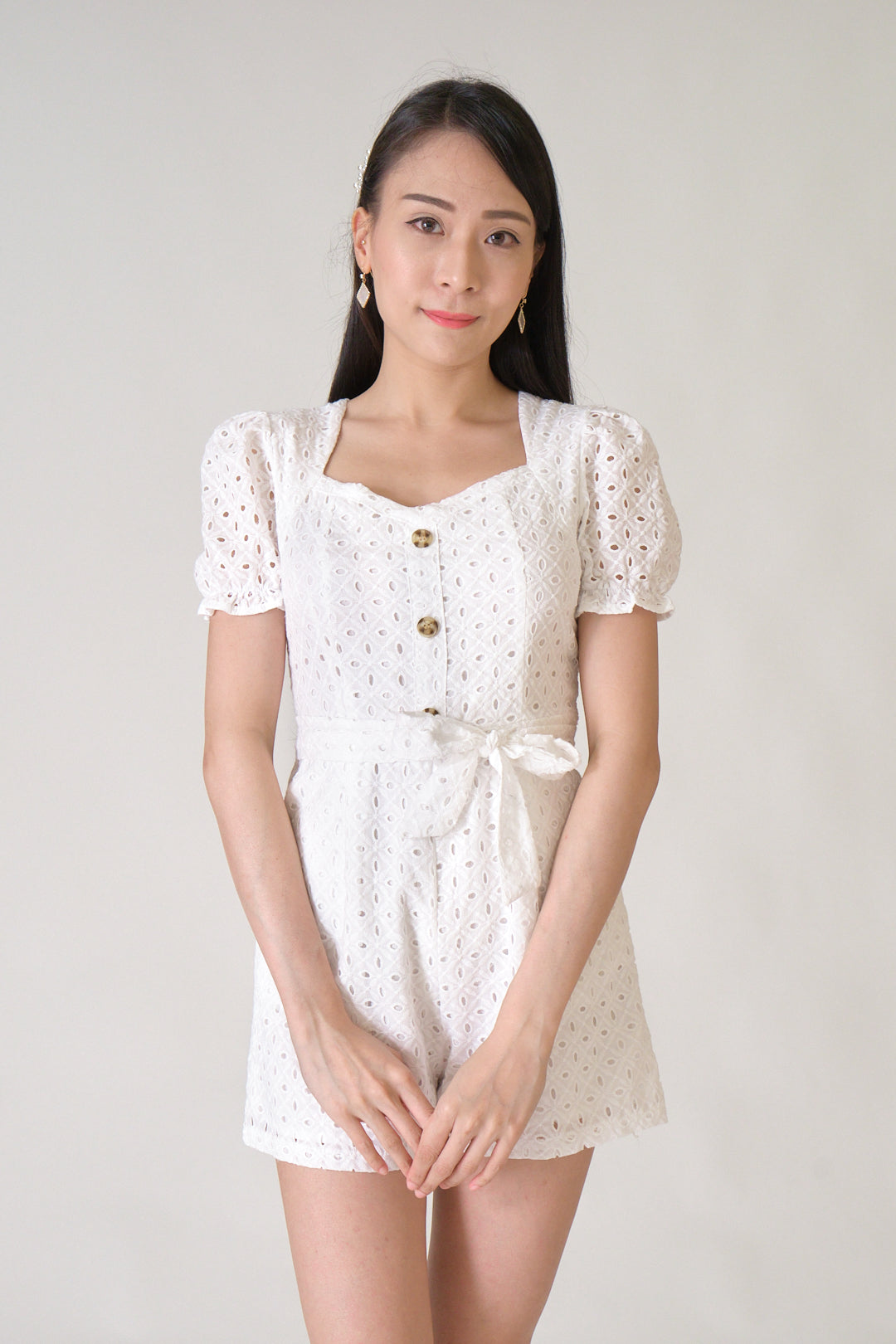 Chixxie Ariella Button Playsuit (White)