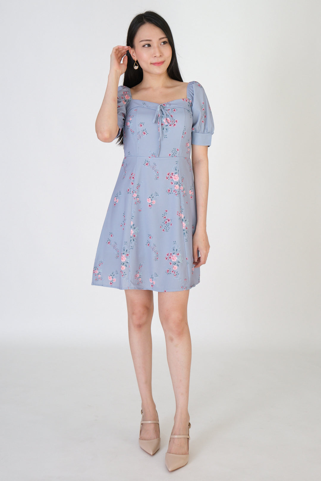 Chixxie Victoria Floral Short Dress (Pastel Blue)