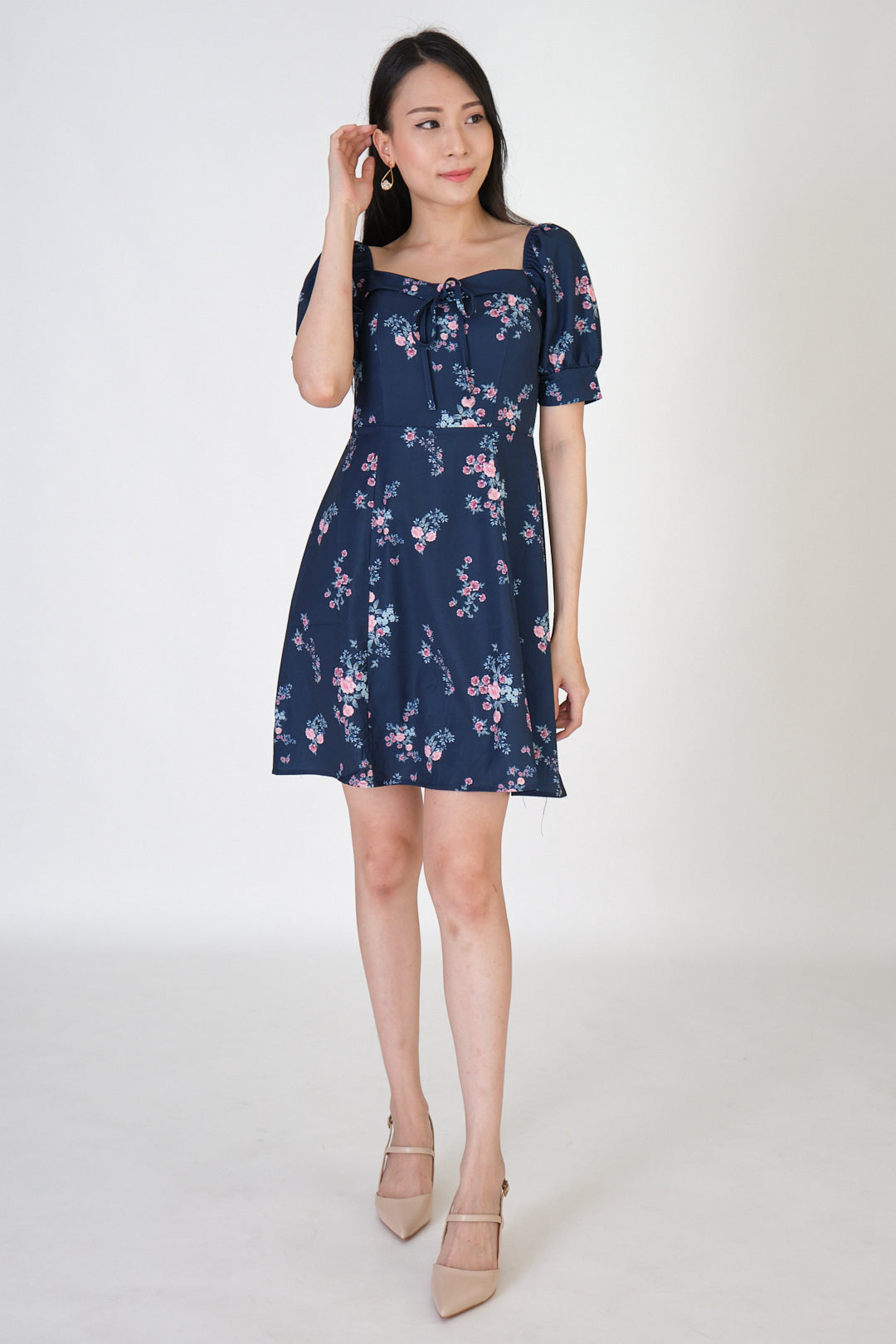 Chixxie Victoria Floral Short Dress (Navy)