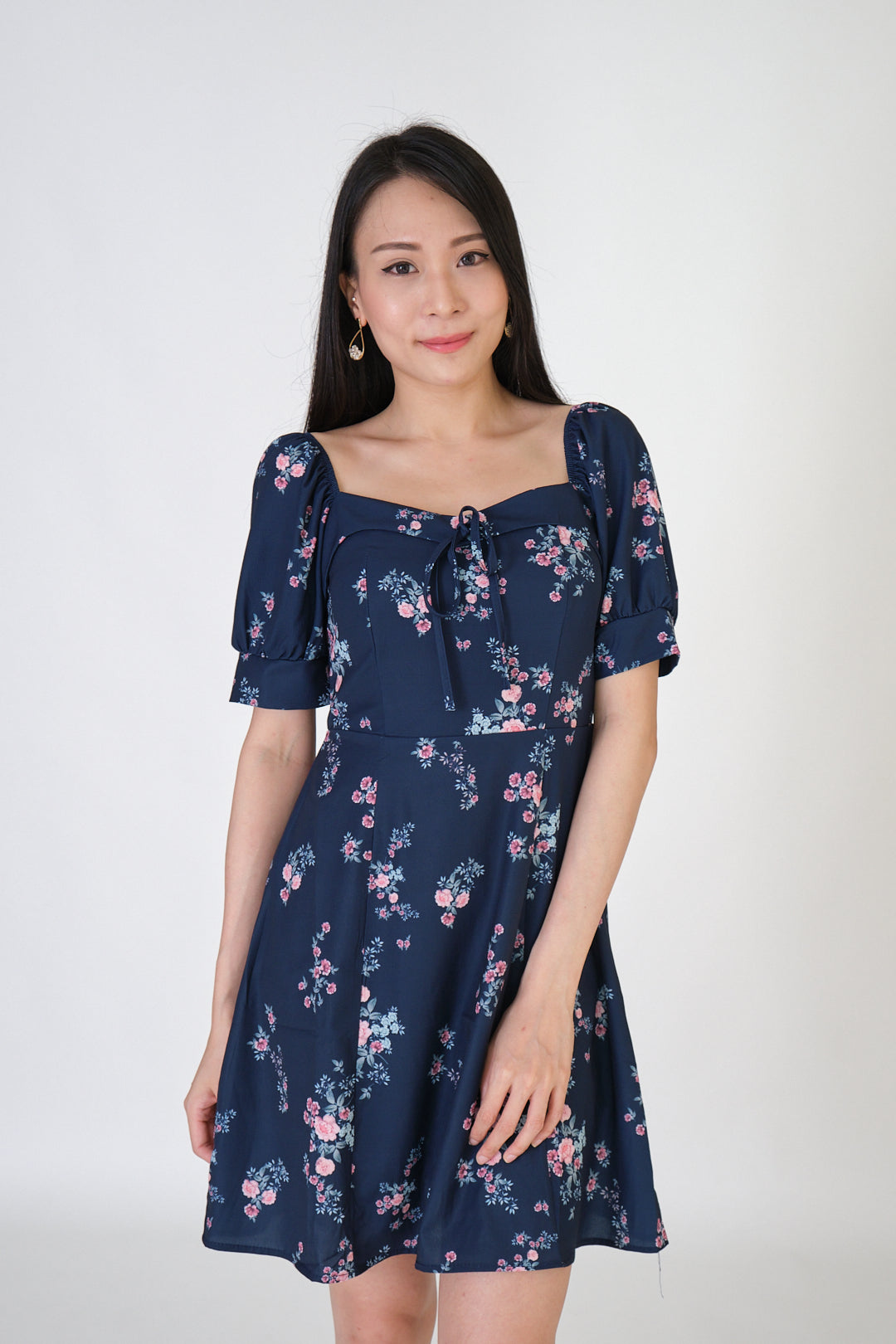 Chixxie Victoria Floral Short Dress (Navy)