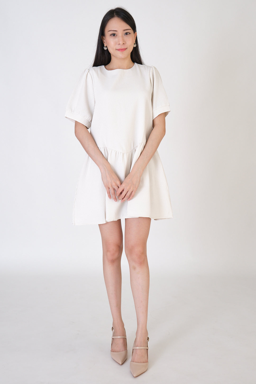 Chixxie Caroline Flare Mini Dress (Beige)