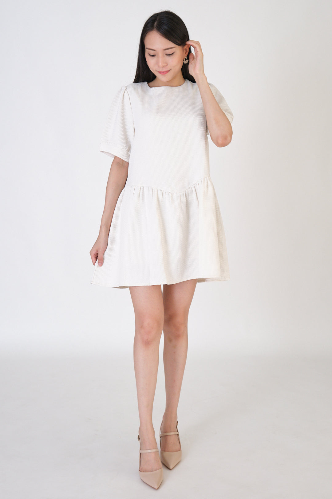 Chixxie Caroline Flare Mini Dress (Beige)