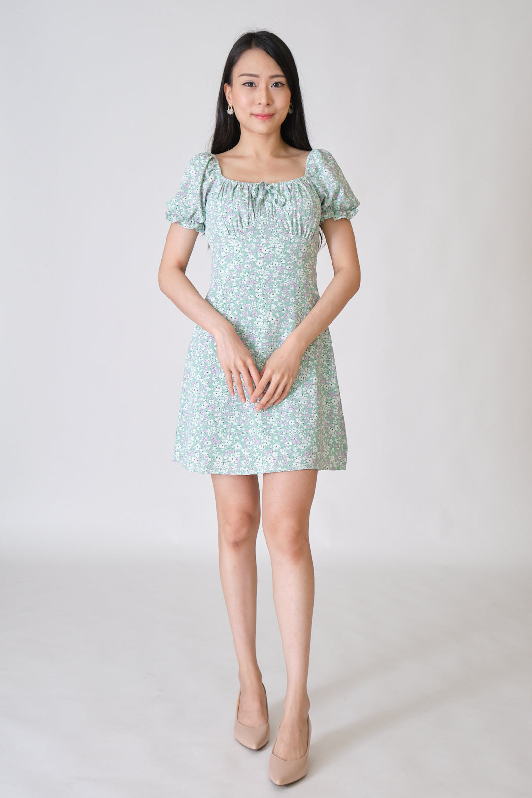 Chixxie Fiona Floral Short Dress (Green)