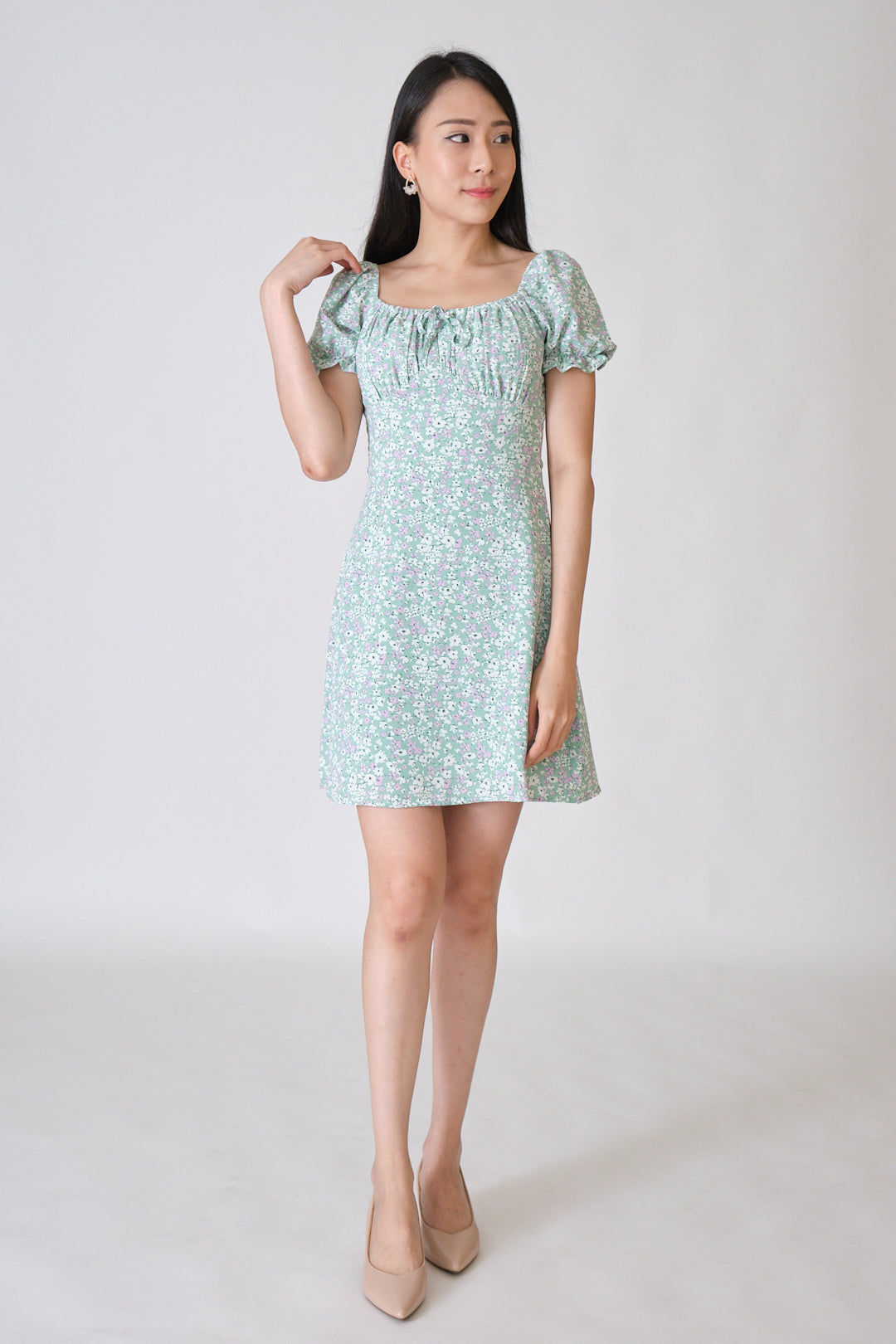 Chixxie Fiona Floral Short Dress (Green)