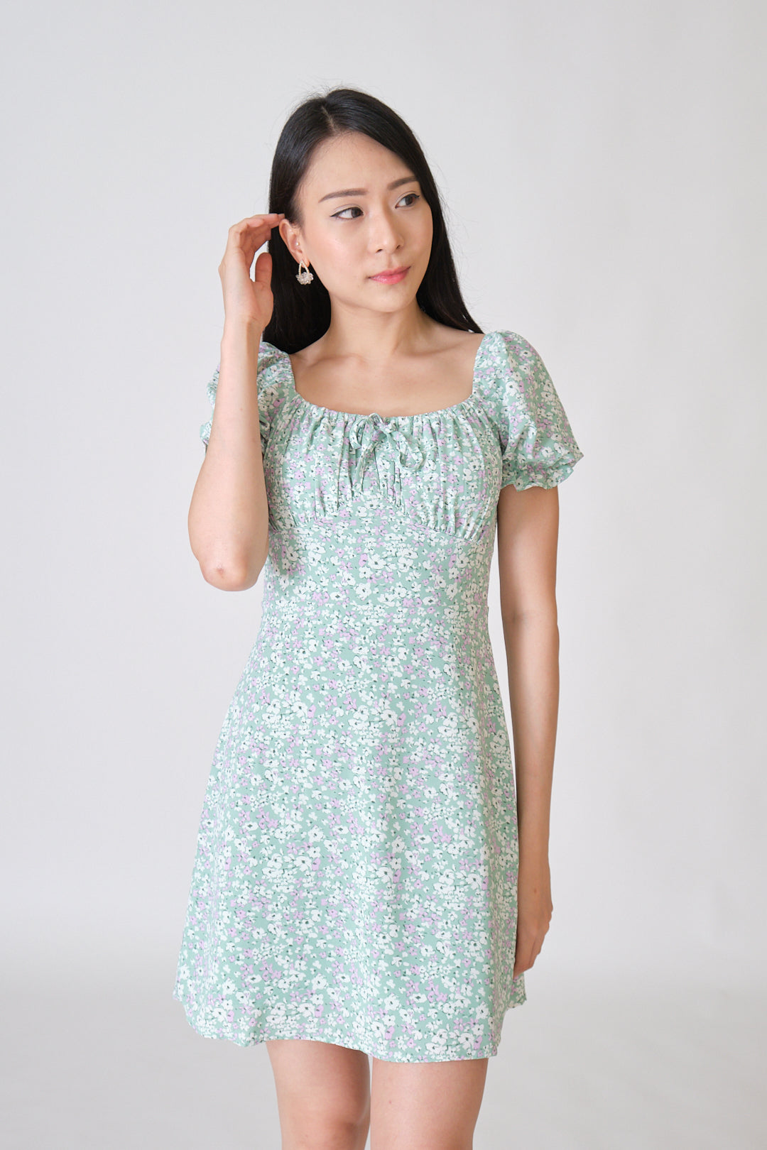 Chixxie Fiona Floral Short Dress (Green)