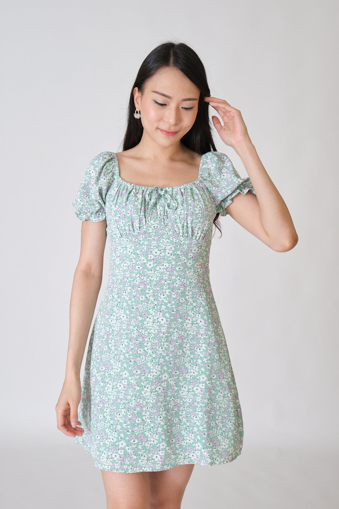 Chixxie Fiona Floral Short Dress (Green)