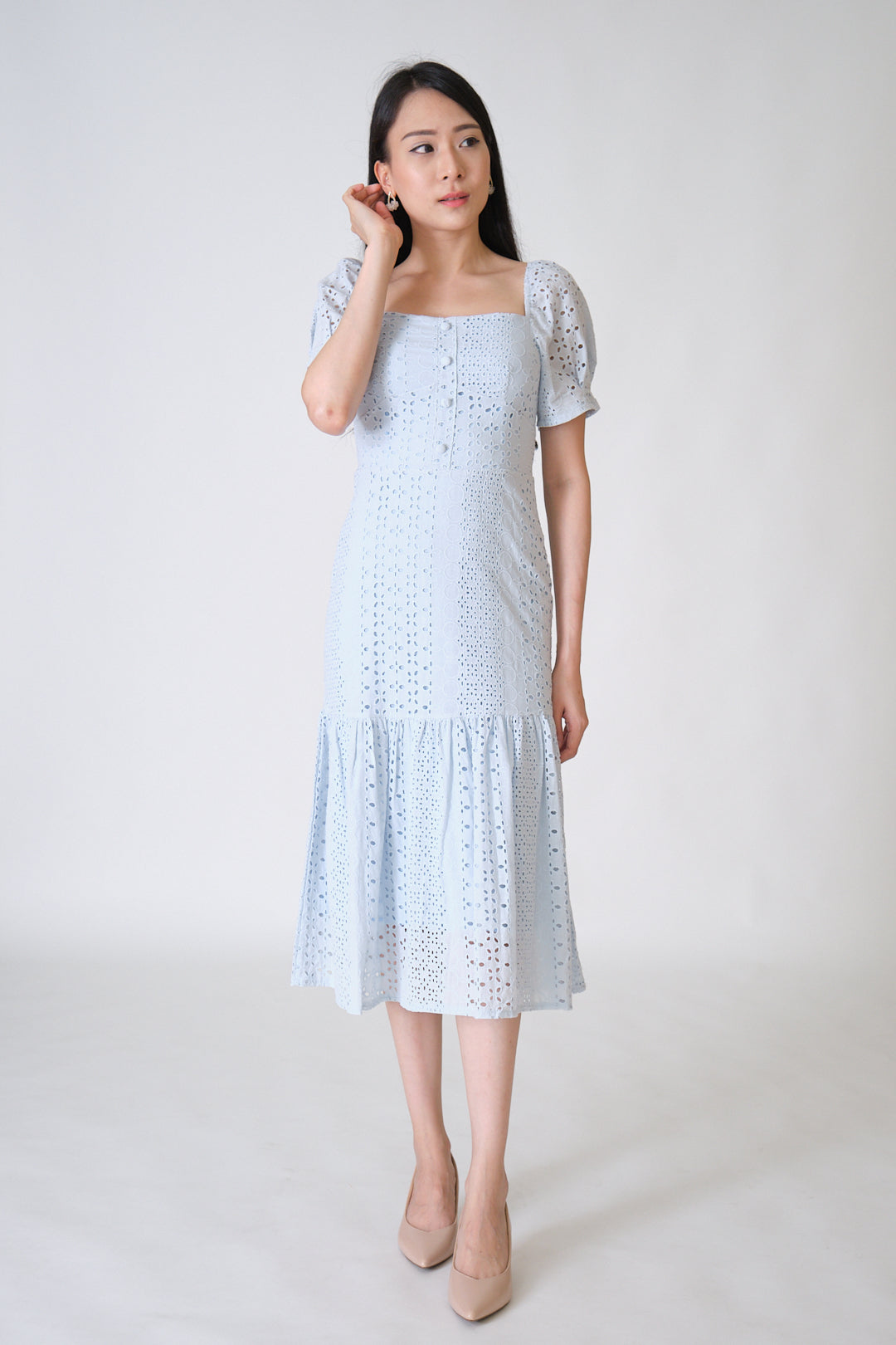 Chixxie Tiffany Lace Midi Dress (Blue)
