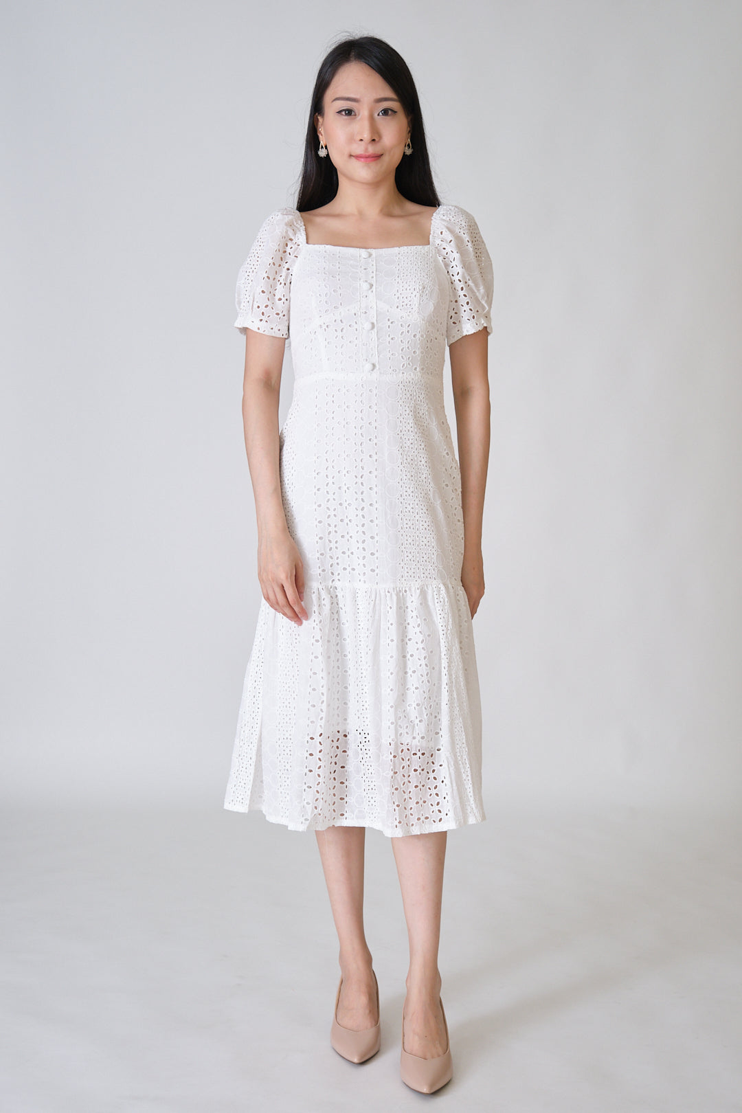 Chixxie Tiffany Lace Midi Dress (White)