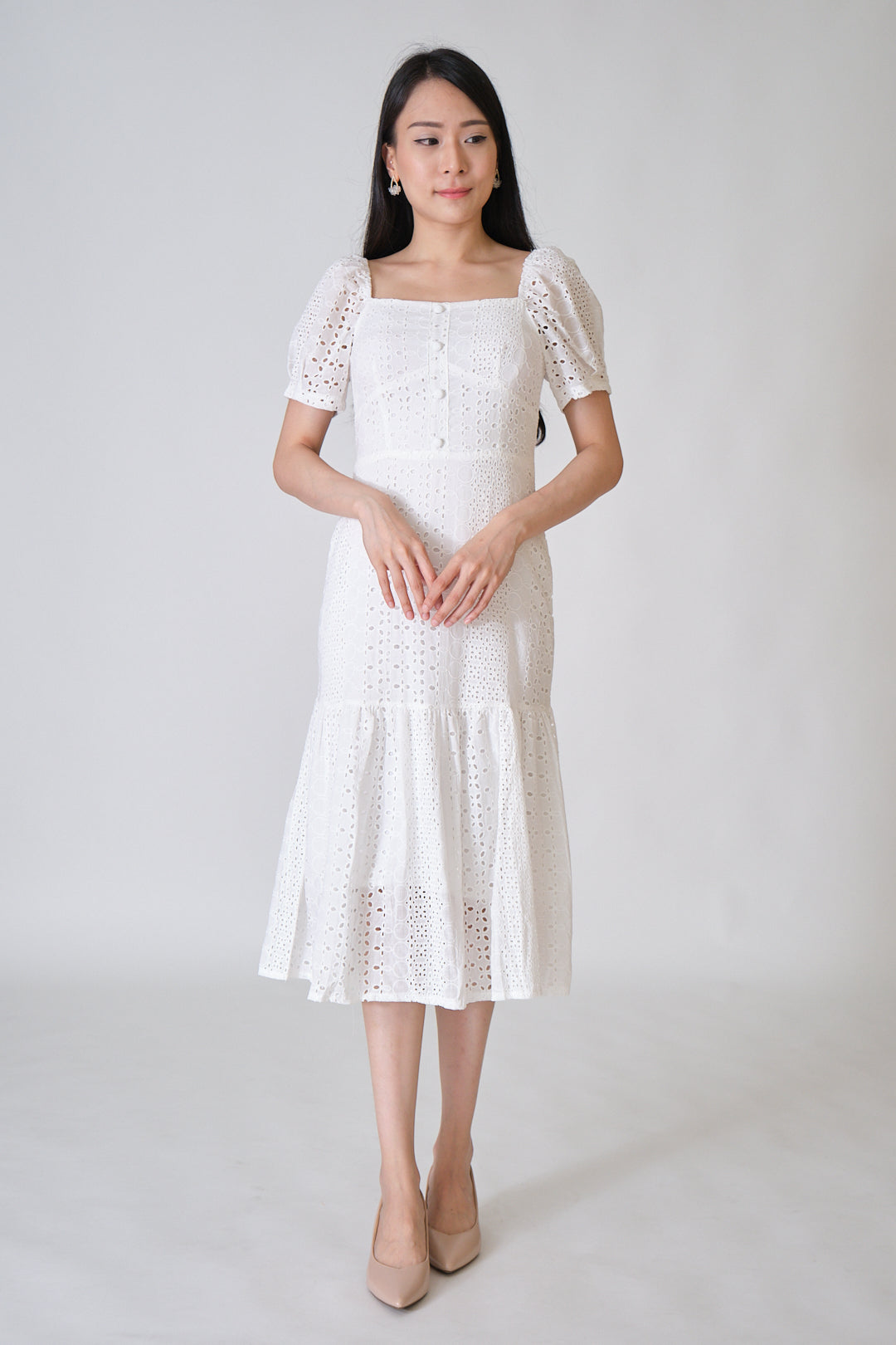 Chixxie Tiffany Lace Midi Dress (White)
