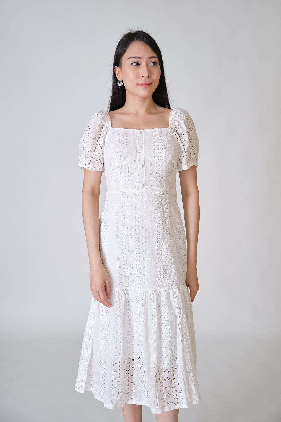 Chixxie Tiffany Lace Midi Dress (White)