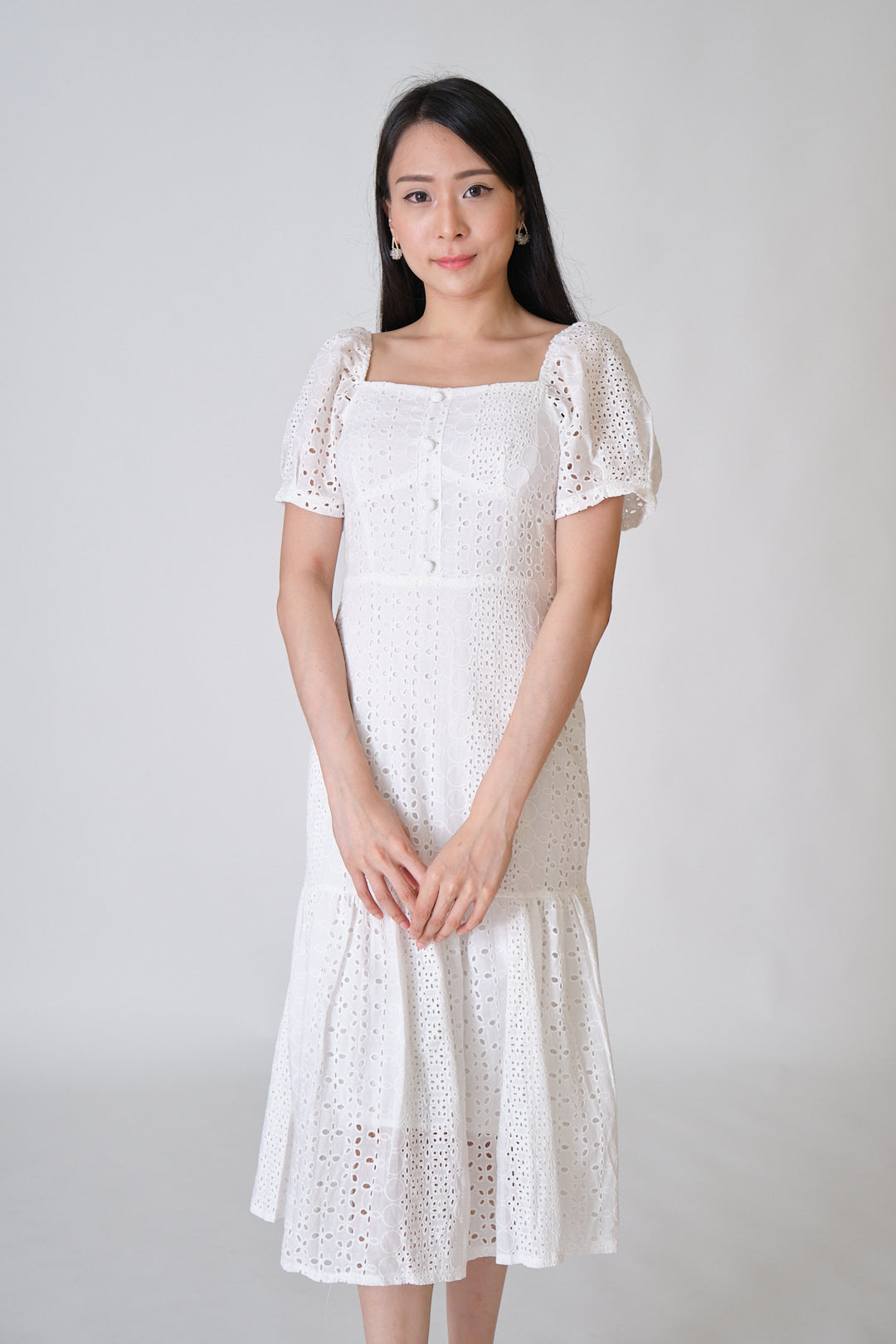 Chixxie Tiffany Lace Midi Dress (White)