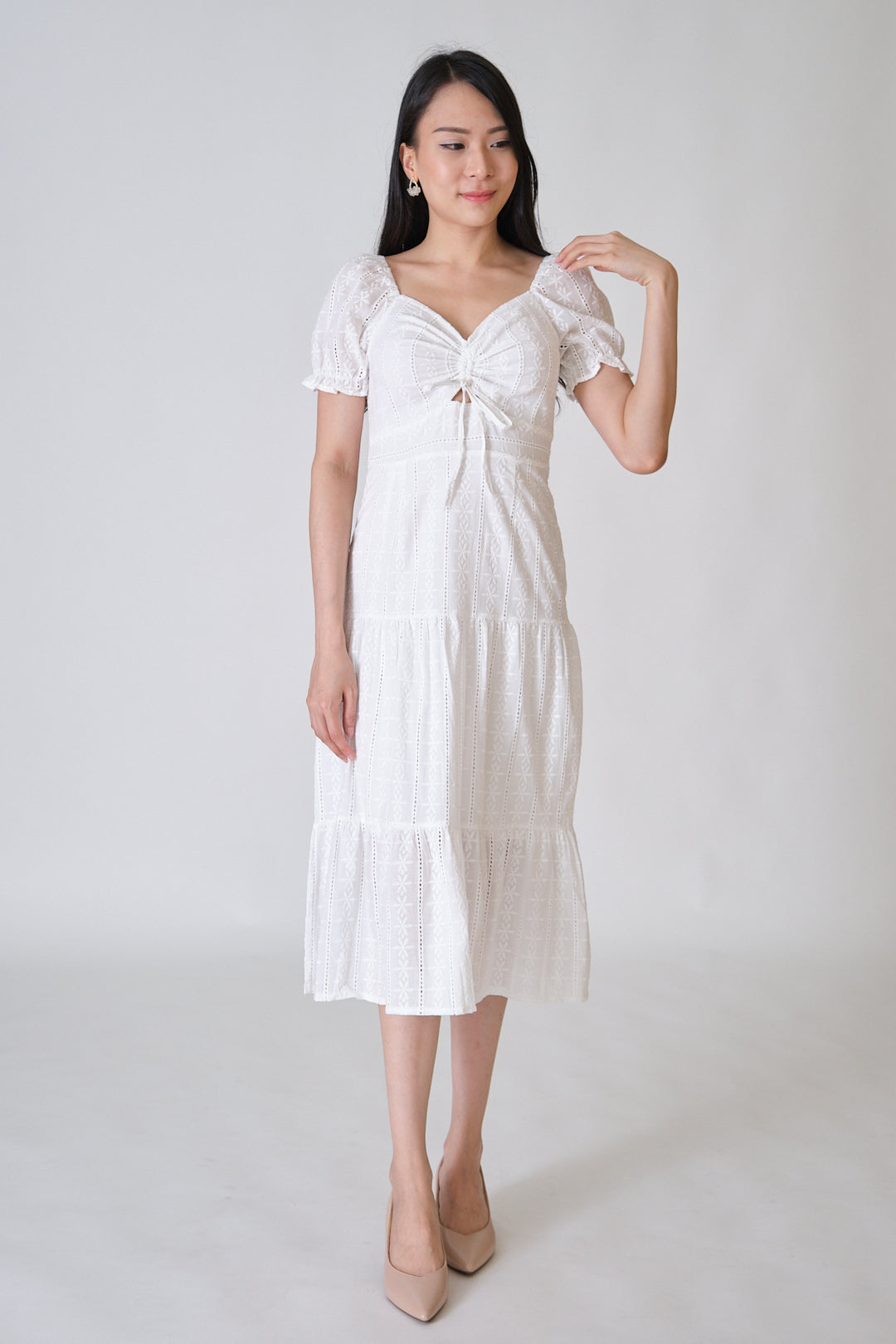 Chixxie Hannah Lace Midi Dress (White)
