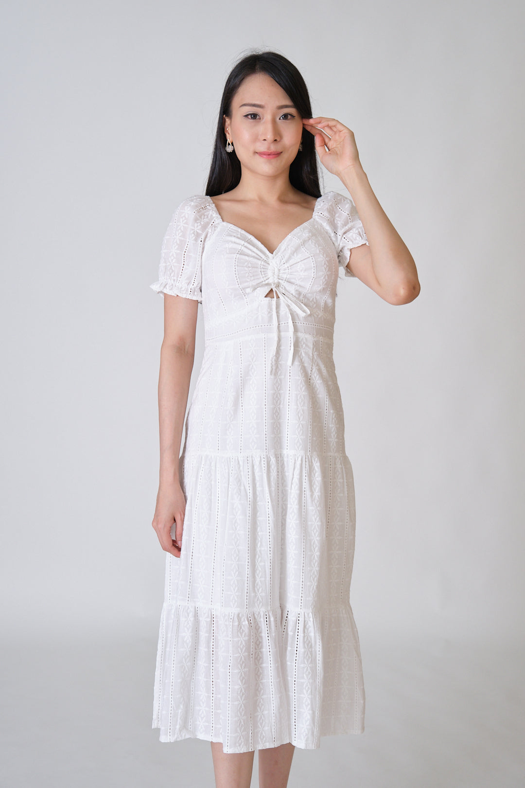 Chixxie Hannah Lace Midi Dress (White)