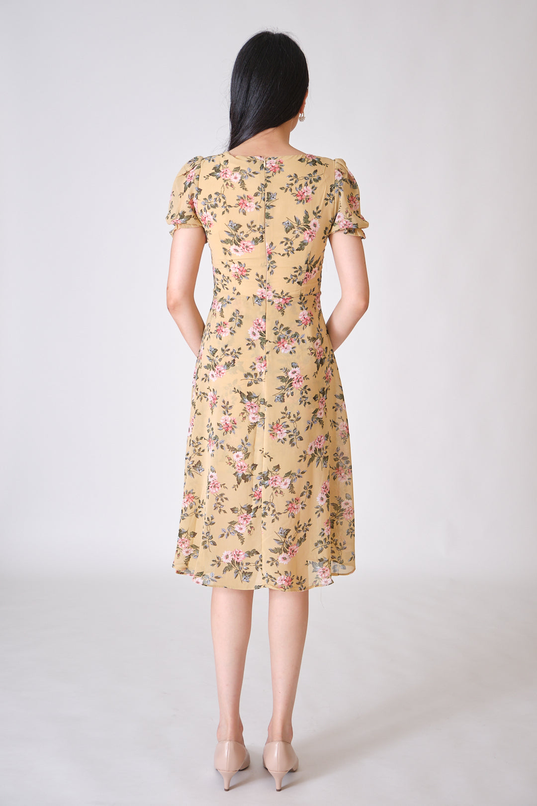 Chixxie Christine Floral Slit Midi Dress (Yellow)