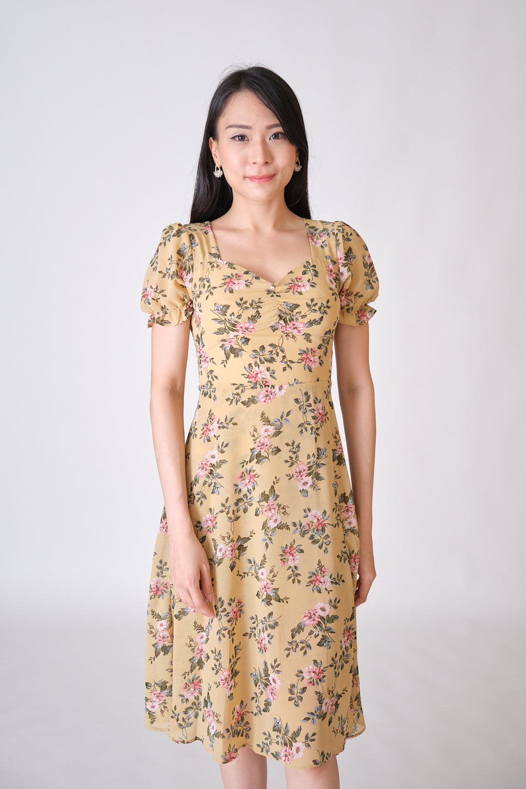 Chixxie Christine Floral Slit Midi Dress (Yellow)