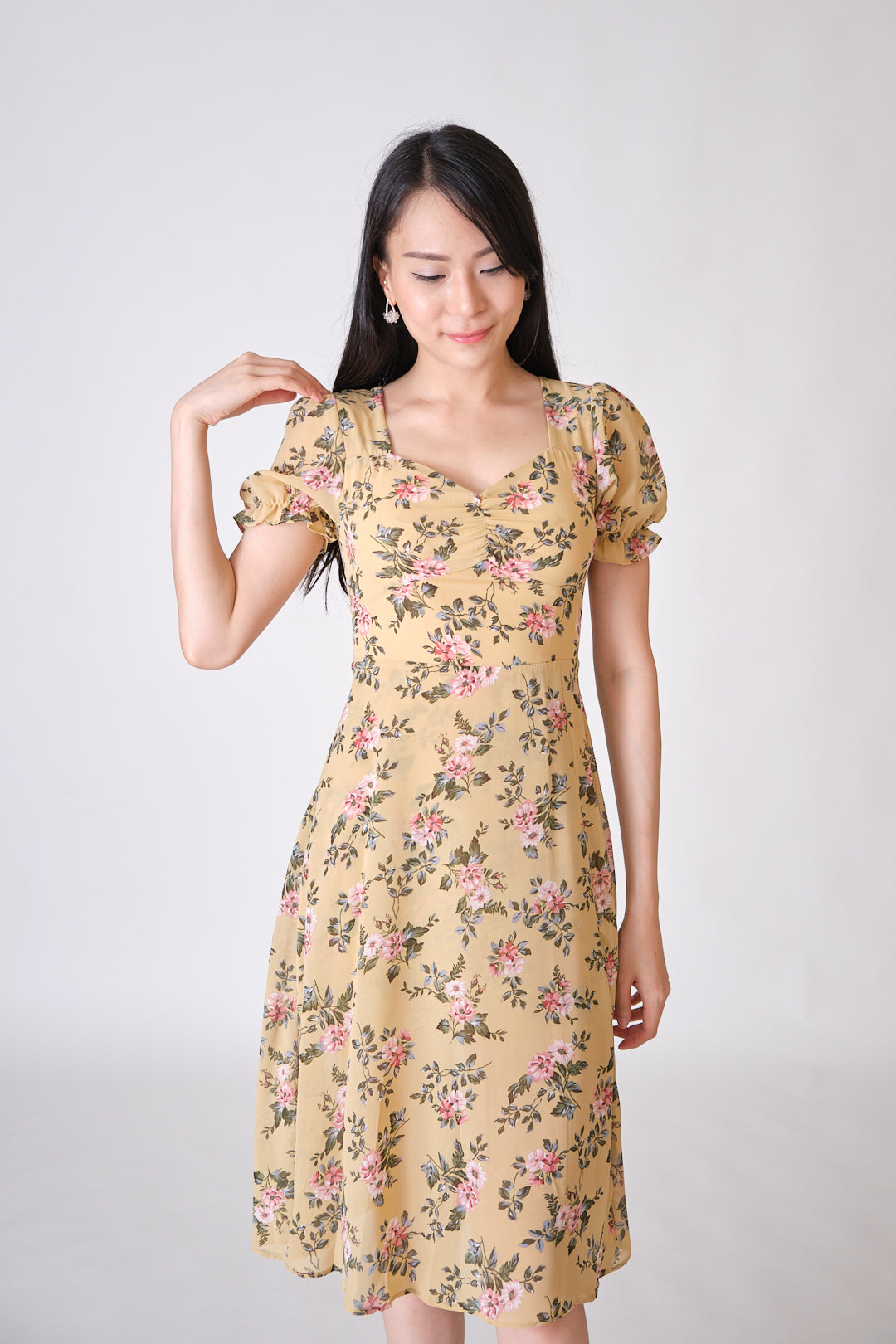 Chixxie Christine Floral Slit Midi Dress (Yellow)