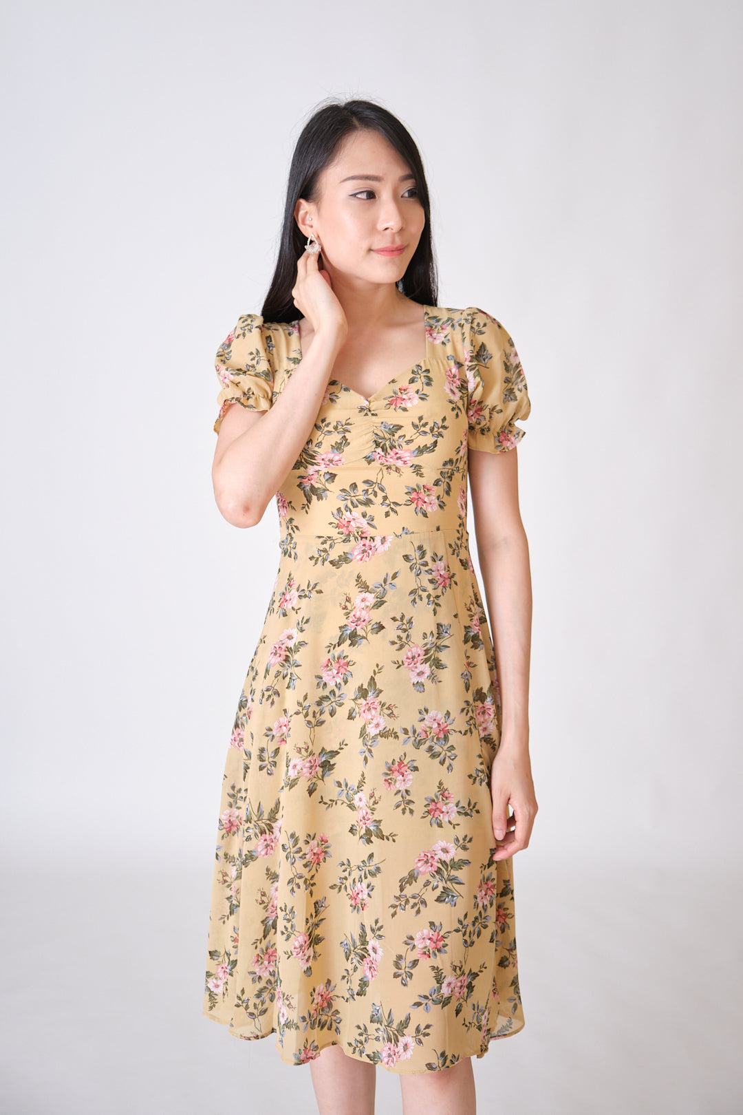 Chixxie Christine Floral Slit Midi Dress (Yellow)