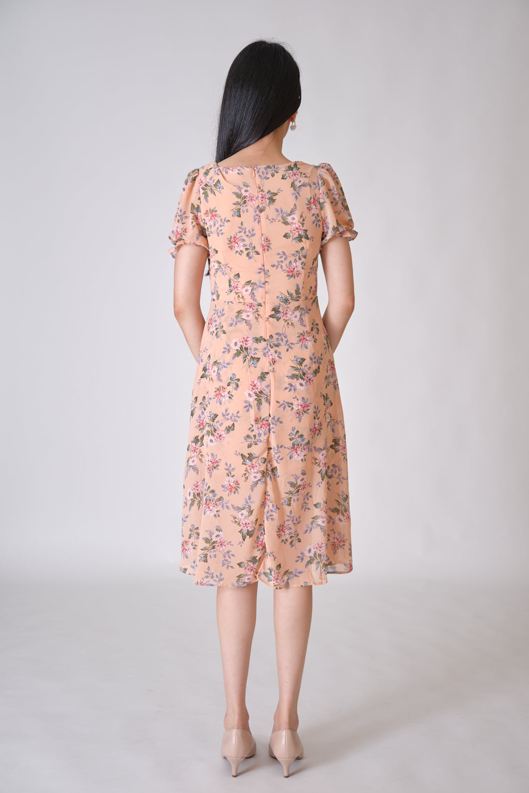 Chixxie Christine Floral Slit Midi Dress (Peach)