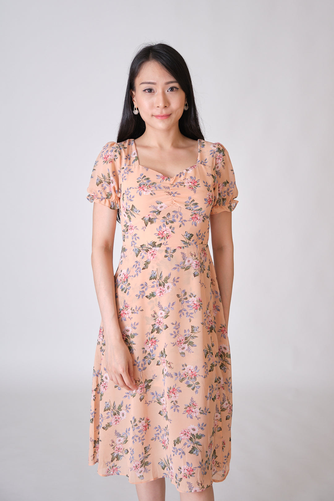 Chixxie Christine Floral Slit Midi Dress (Peach)