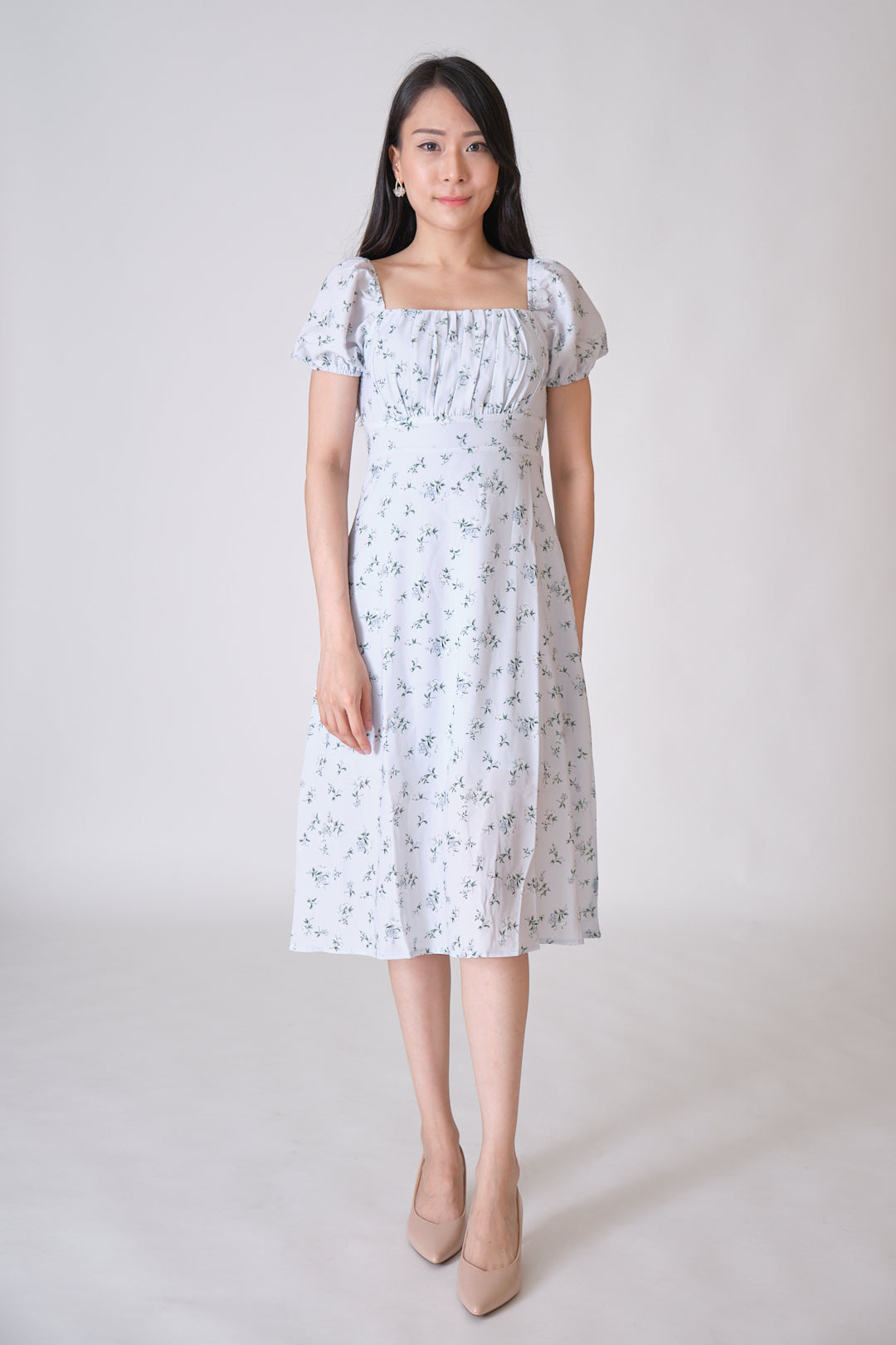 Chixxie Alora Floral Midi Dress (Pastel Blue)