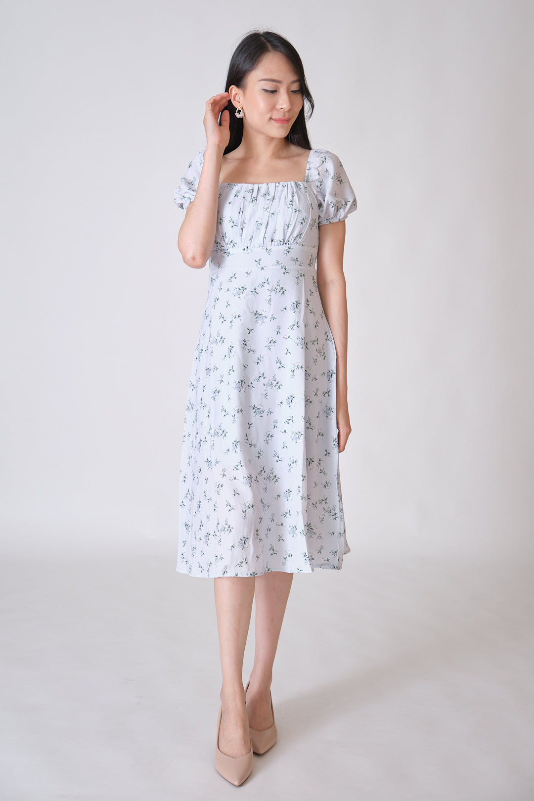 Chixxie Alora Floral Midi Dress (Pastel Blue)