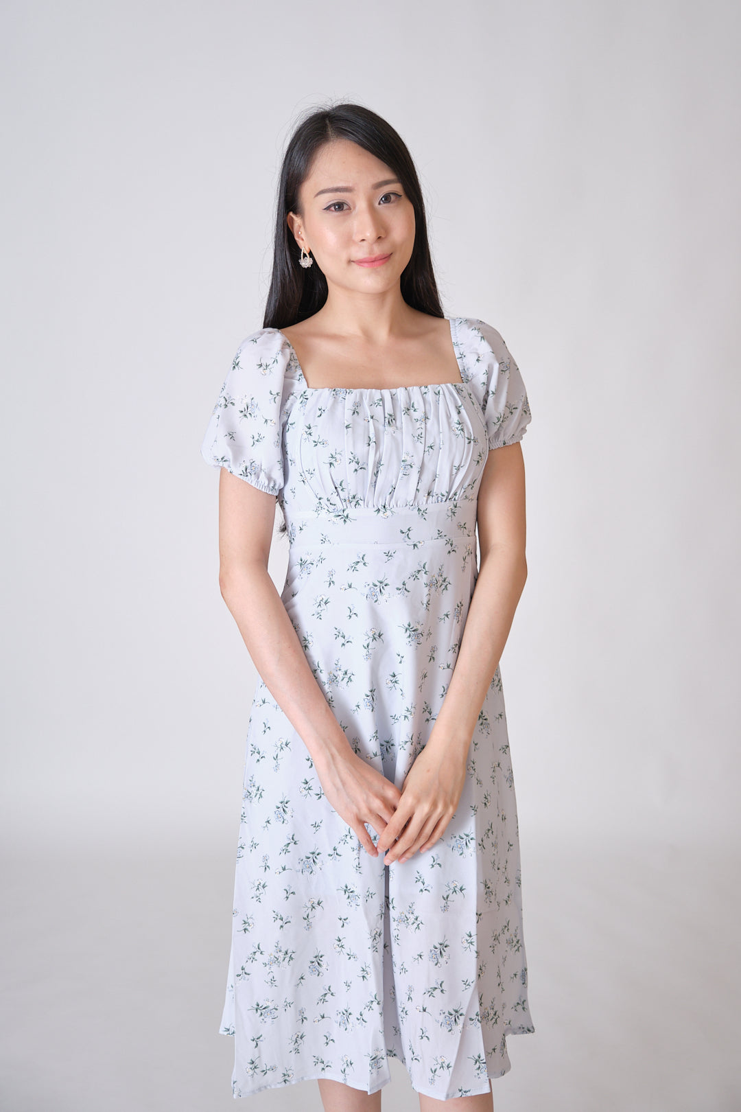 Chixxie Alora Floral Midi Dress (Pastel Blue)