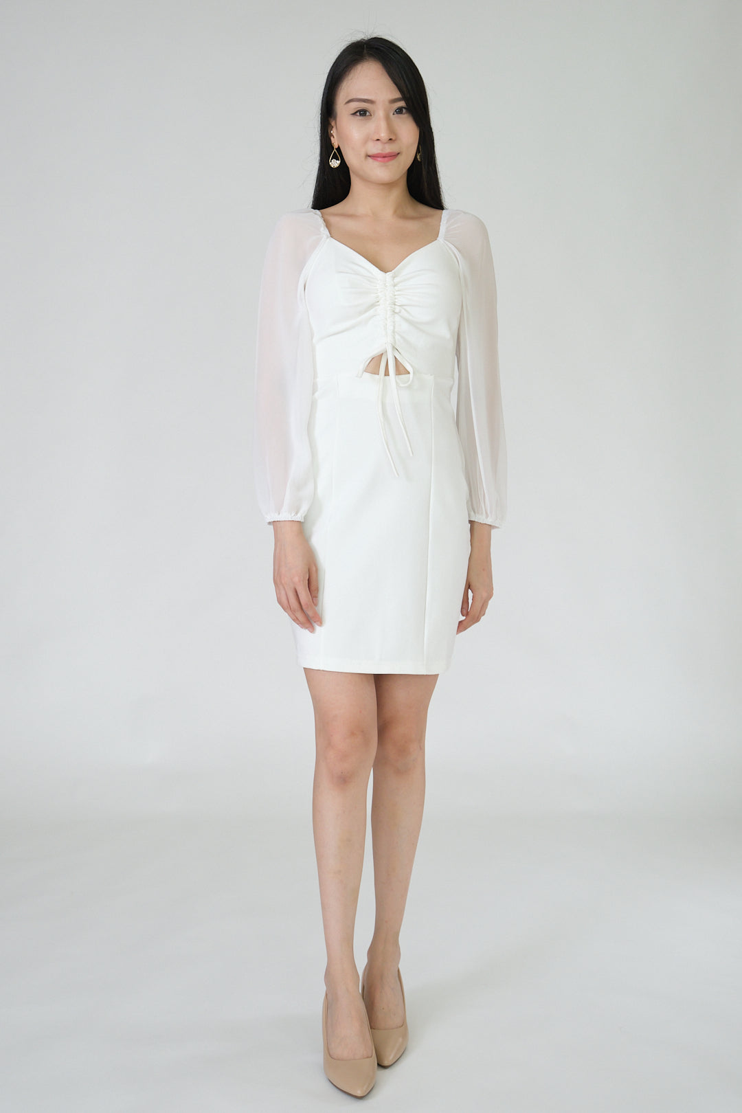 Chixxie Sharon Long Sleeve Dress (White)
