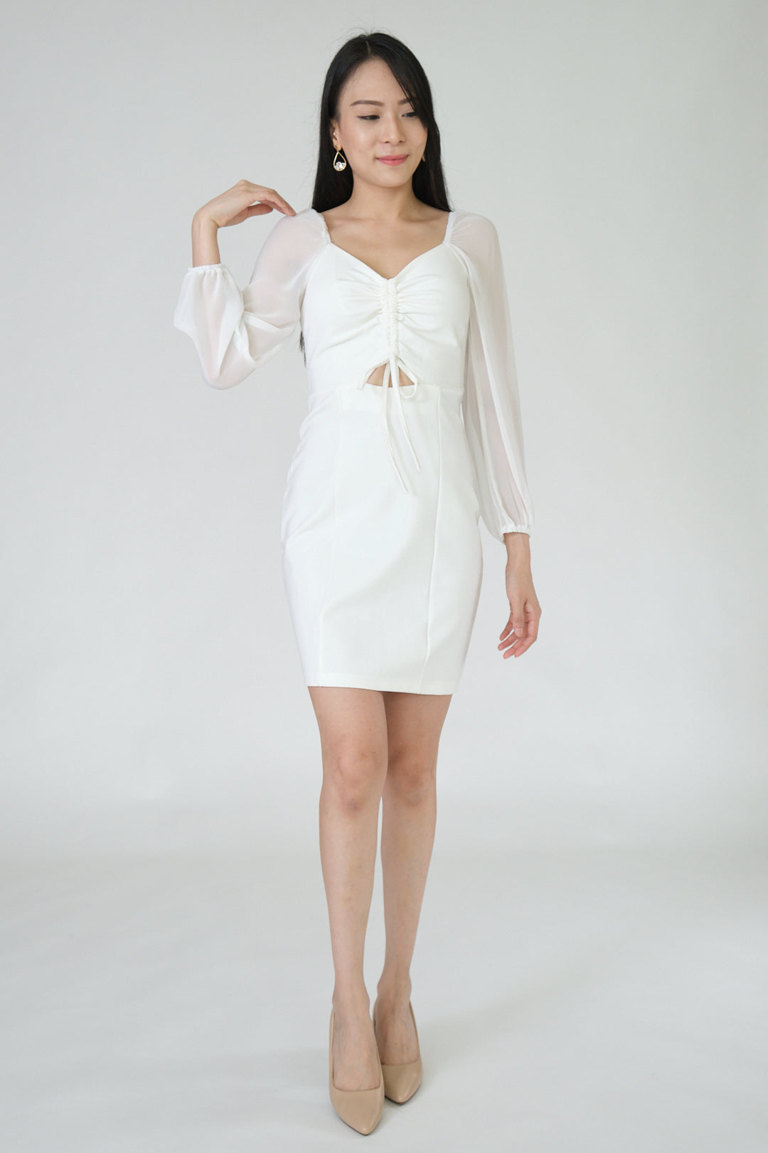Chixxie Sharon Long Sleeve Dress (White)