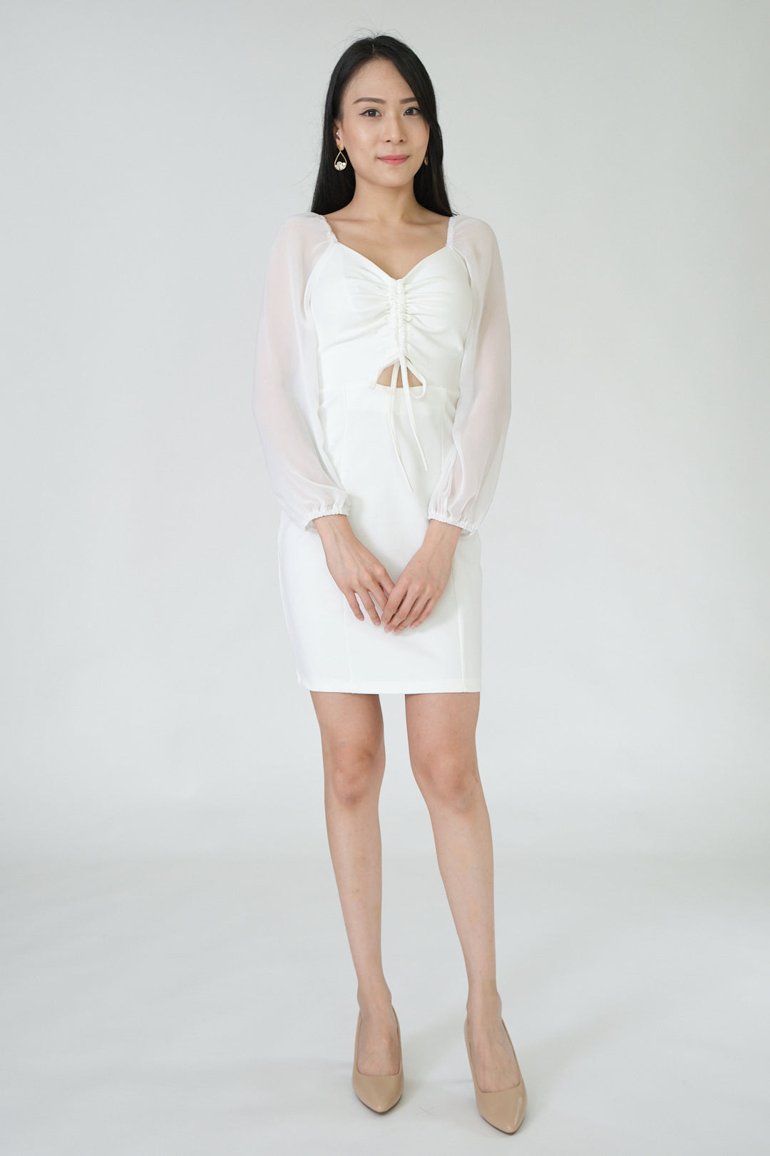 Chixxie Sharon Long Sleeve Dress (White)