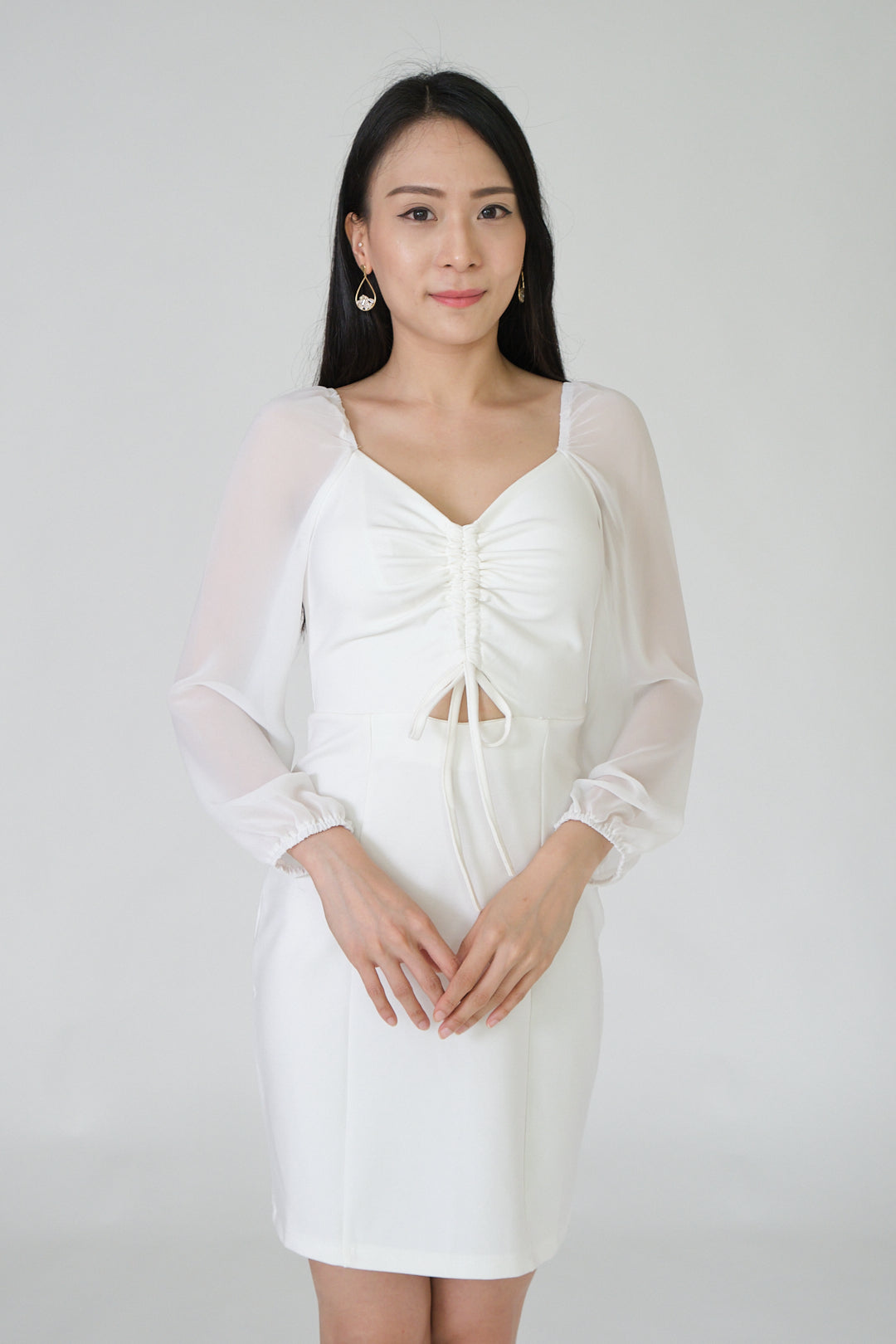 Chixxie Sharon Long Sleeve Dress (White)