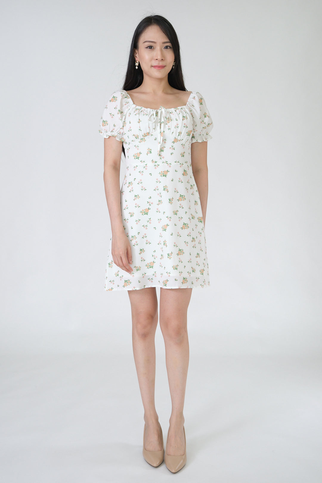 Chixxie Monica Floral Short Dress (White)