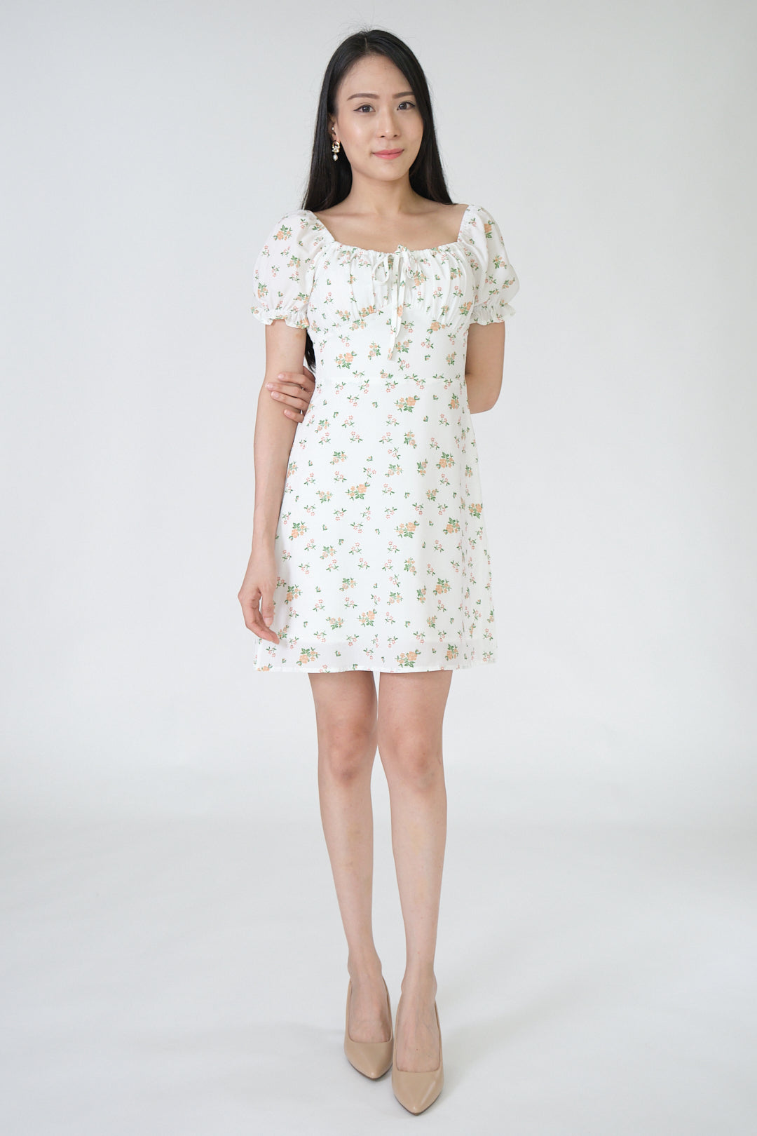 Chixxie Monica Floral Short Dress (White)